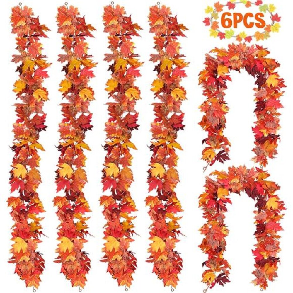 6 Pack 5.8Ft Artificial Maple Leaf Garland -‎ Fall Decor for Home & Thanksgiving